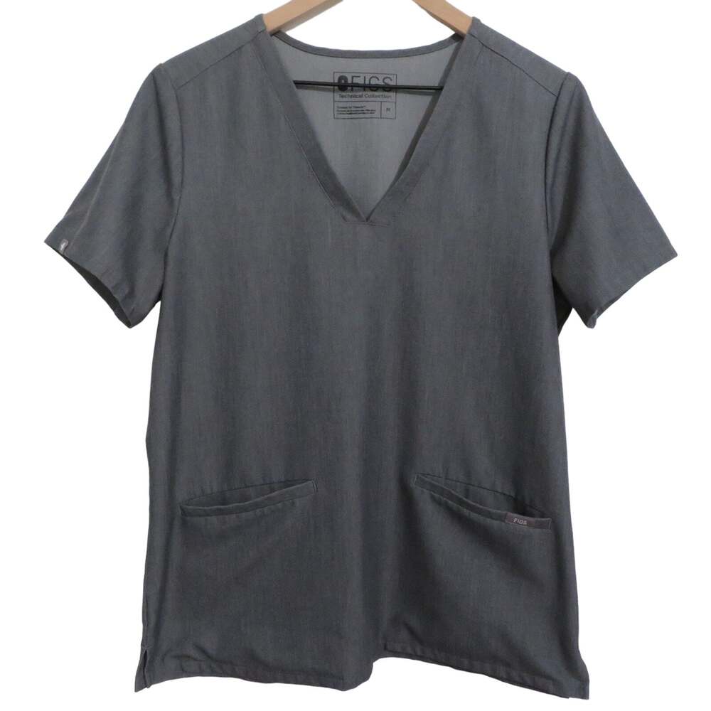 FIGS Womens Sz M Graphite Casma Three-Pocket Scrub V Neckline Top